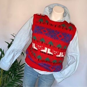 v i n t a g e :: Whimsical Ice Skate Christmas Holiday Knit Sweater Vest